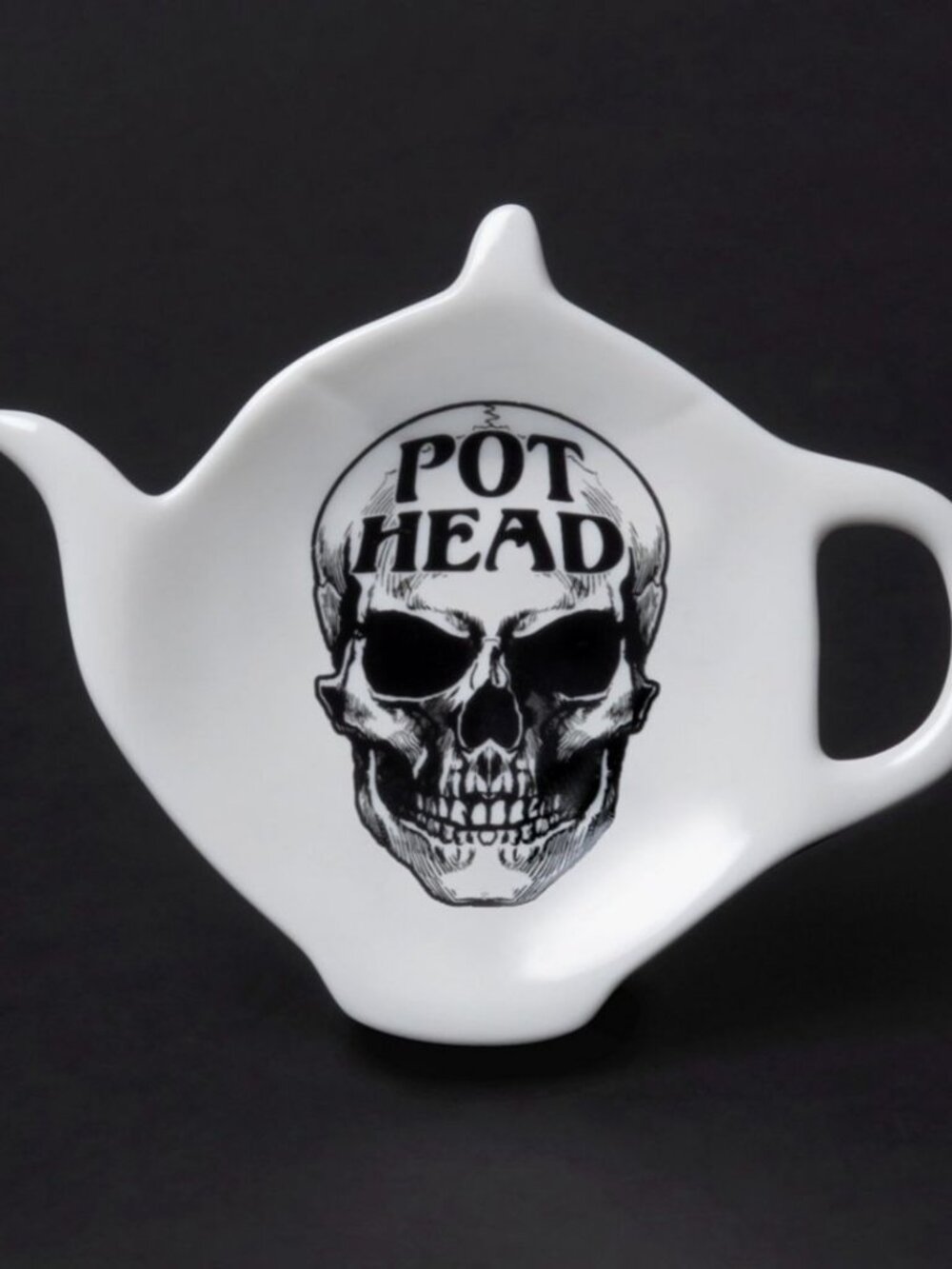 Alchemy Gothic ✦ Pot Head Tea Bag & Spoon Rest ✦ White & Black Bone China Decor